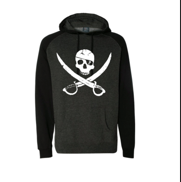 Pirates Press Records - Pirate Logo - White on Charcoal Heather / Black - Pullover Hoodie