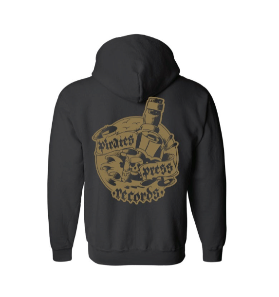 Pirates Press Records - Pirate Flag Logo / Bottle Logo - Gold on Red - Zip-Up Hoodie