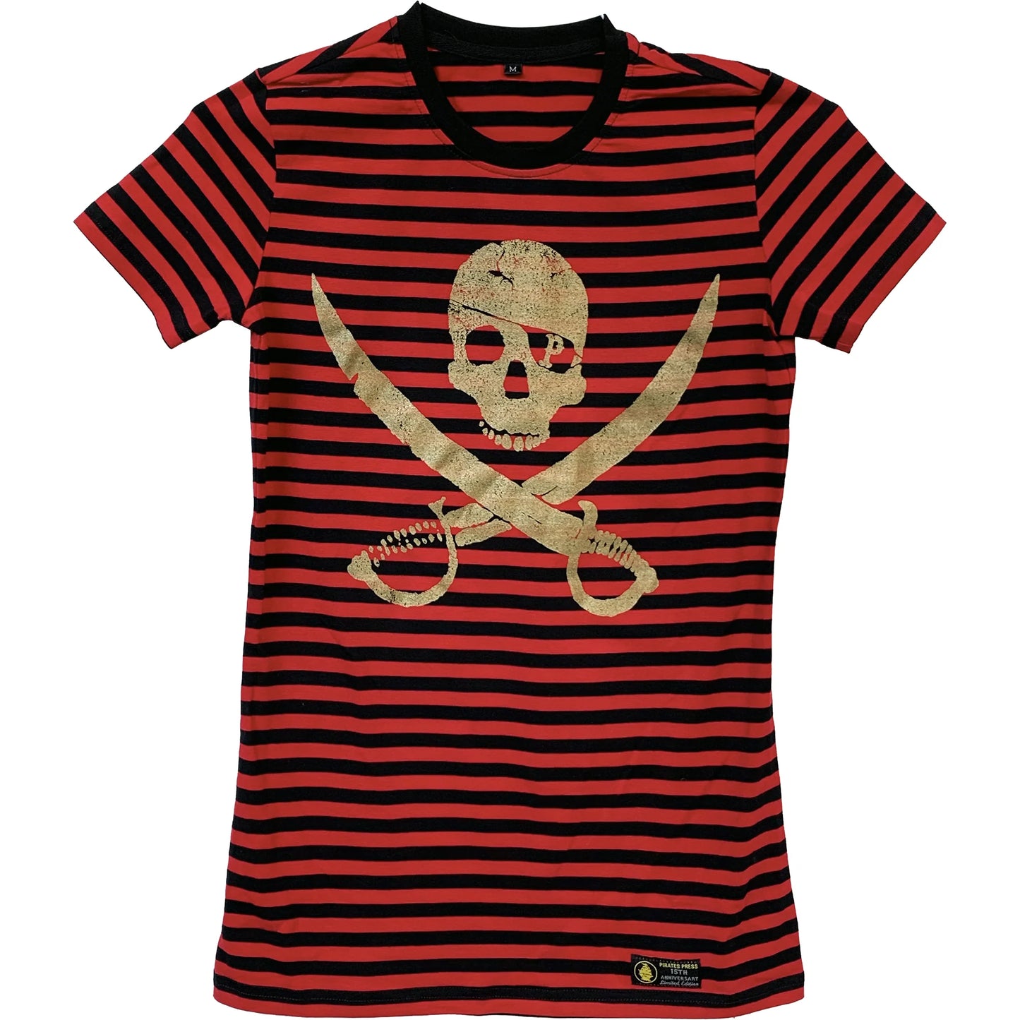 Pirates Press Records - Pirate Logo - Gold on Red & Black Striped