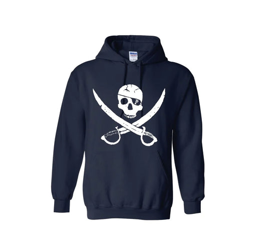 Pirates Press Records - Pirate Flag Logo - White on Navy - Pullover Hoodie