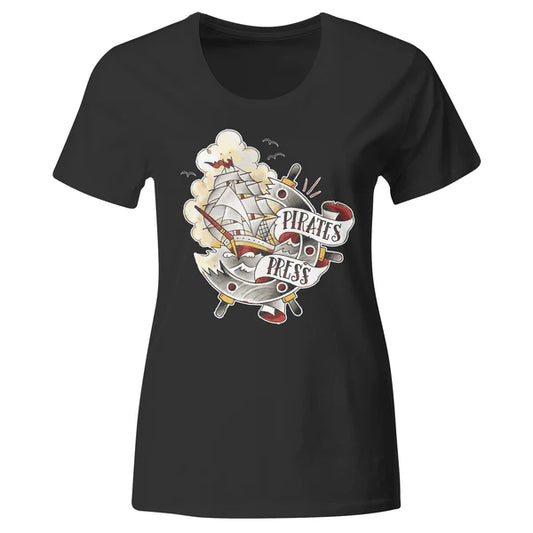 Pirates Press - Full Color Tattoo Ship - Black - FItted T-Shirt