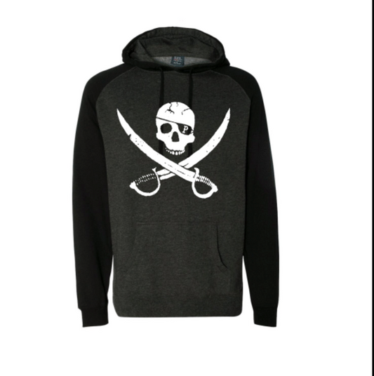 Pirates Press Records - Pirate Logo - White on Charcoal Heather / Black - Pullover Hoodie