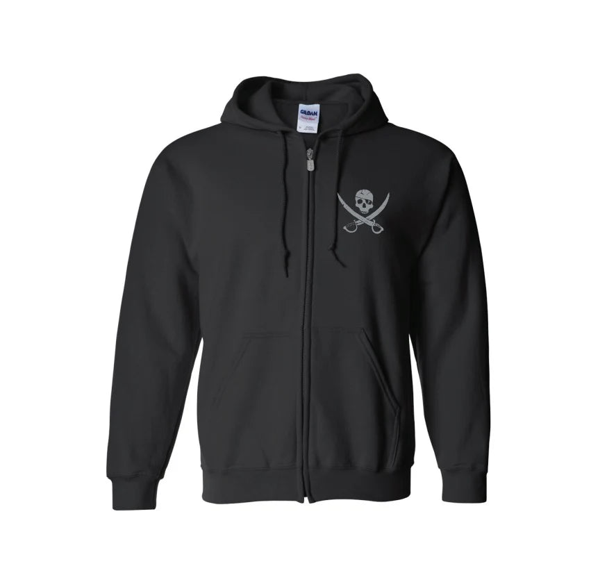 Pirates Press Records - Pirate Flag Logo / Bottle Logo - Silver on Black - Zip-Up Hoodie