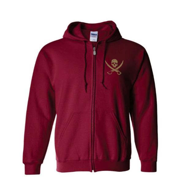 Pirates Press Records - Pirate Flag Logo / Bottle Logo - Gold on Red - Zip-Up Hoodie