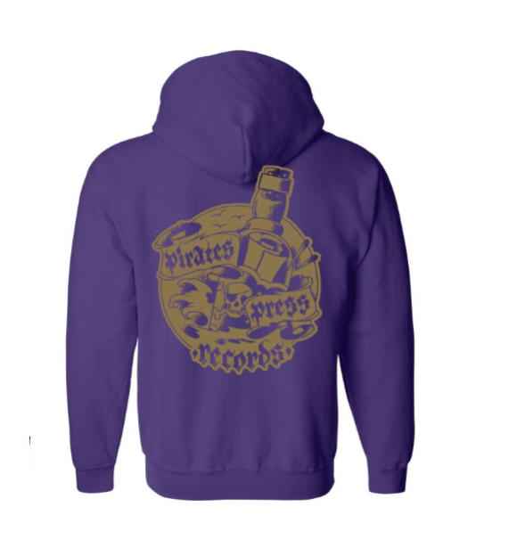 Pirates Press Records - Pirate Flag Logo / Bottle Logo - Gold on Purple - Zip-Up Hoodie