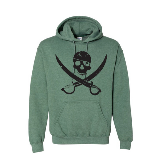 Pirates Press Records - Pirate Logo - Black on Heather Green - Pullover Hoodie